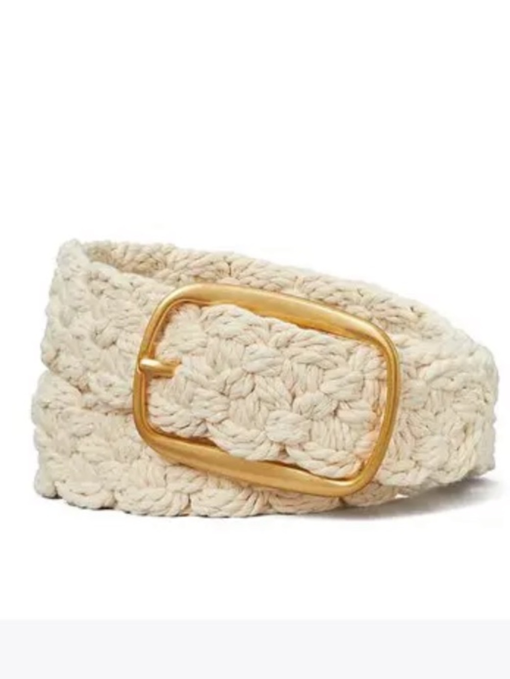 NWT Tory Burch Logo Macramé Braided Belt with Gold Buckle Natural Size M/L